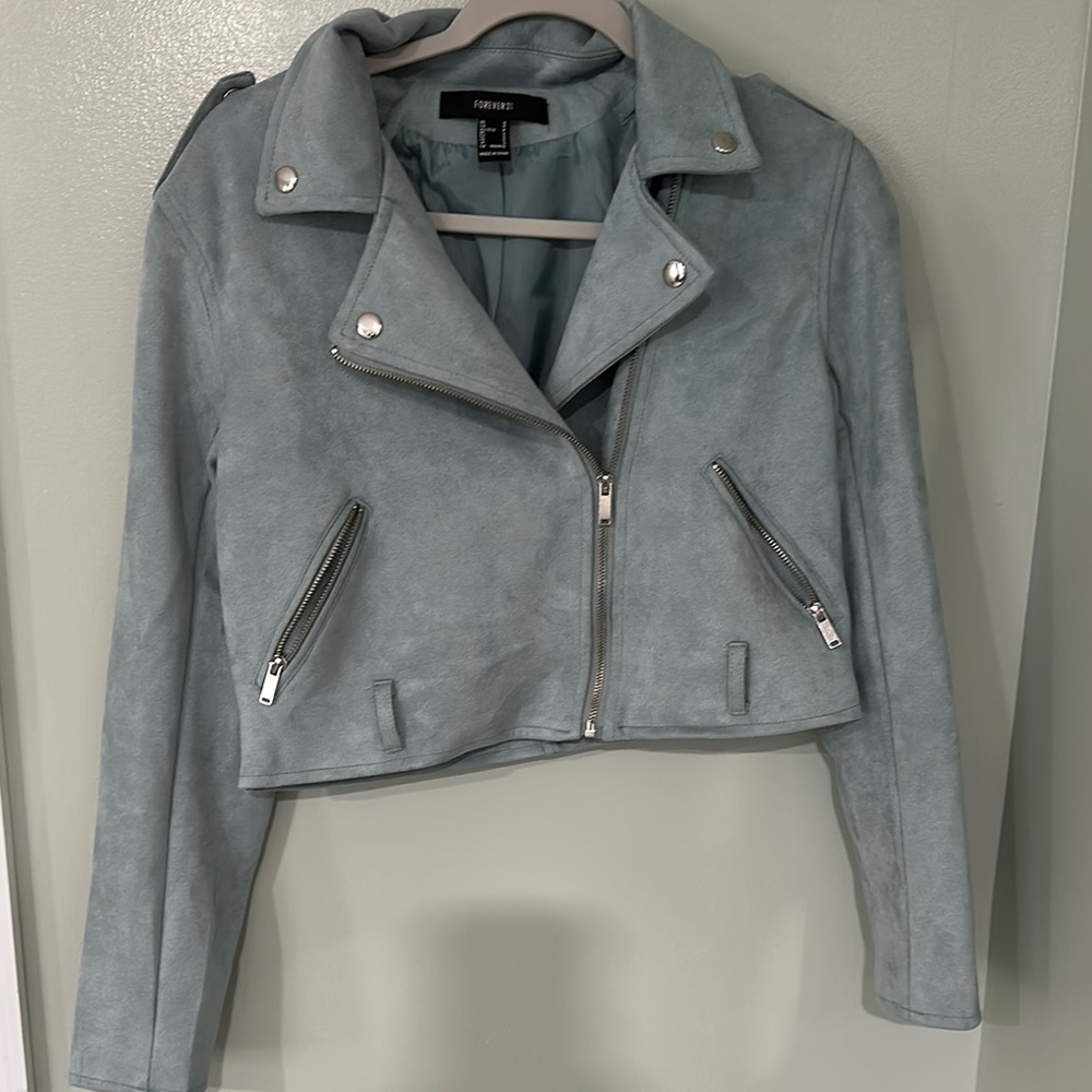 Forever 21 Blue Leather Moto Jacket